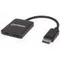 Manhattan DisplayPort 1.2 -jakaja 2 DisplayPort 1.2 -porttiin MST-tuella, 4K@30Hz, USB-A-virta, videoseinätoiminto, musta, MST = Multi-Stream Transport, 3 vuoden takuu