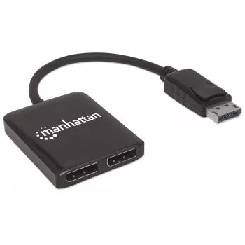 Manhattan DisplayPort 1.2 kahteen DisplayPort 1.2 -porttiin jakokeskitin MST:llä, 4K@30Hz, USB-A-virtalähde, videoseinätoiminto, musta, MST = Multi-Stream-Transport, 3 vuoden takuu
