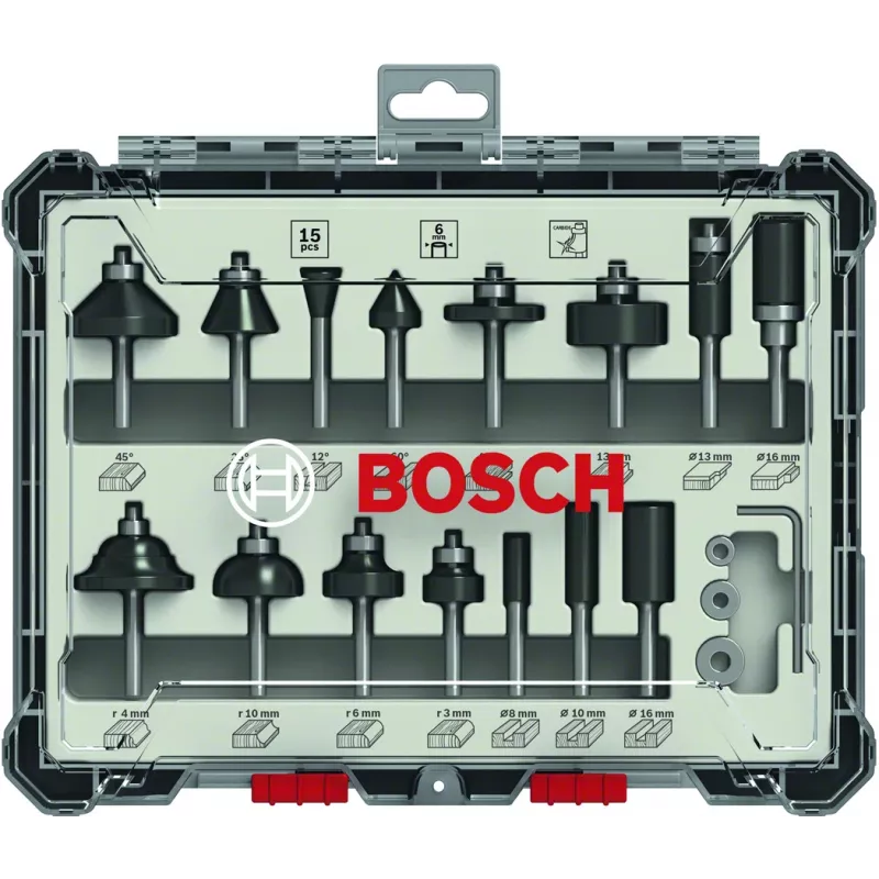 Bosch 2 607 017 471 yläjyrsin, jyrsinsarja 15 kpl