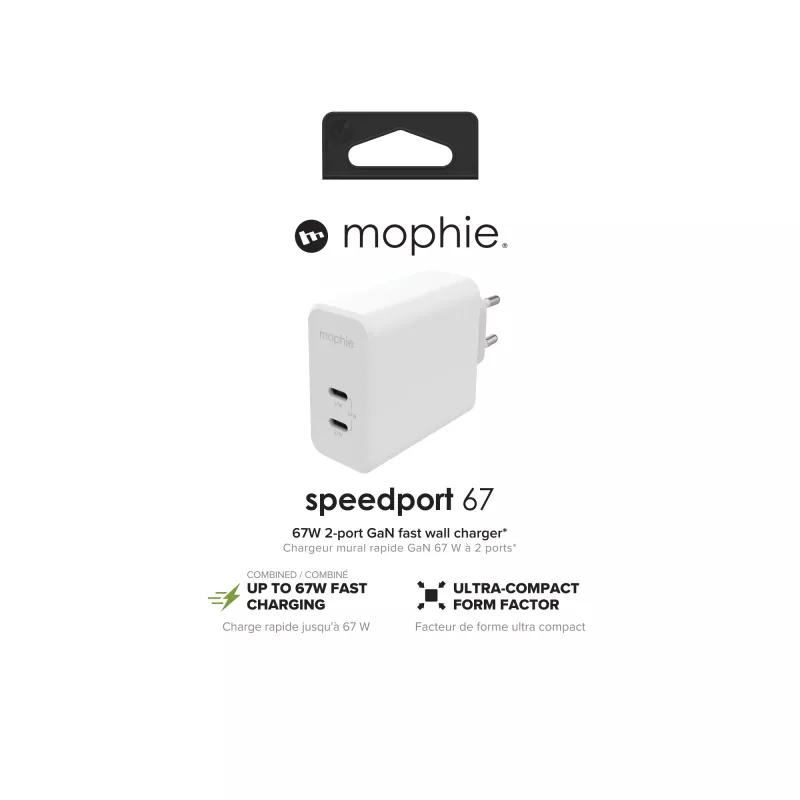 mophie lisävarusteet seinälaturi USB-C-PD-DUAL-67W-GAN valkoinen EU (2xUSBC)