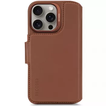 Decoded irrotettava nahkainen lompakkopuhelinkotelo iPhone 16 Pro -puhelimelle – ruskea, aitoa nahkaa, mikrofiber, 6,3 tuuman näyttö, 3 korttipaikkaa