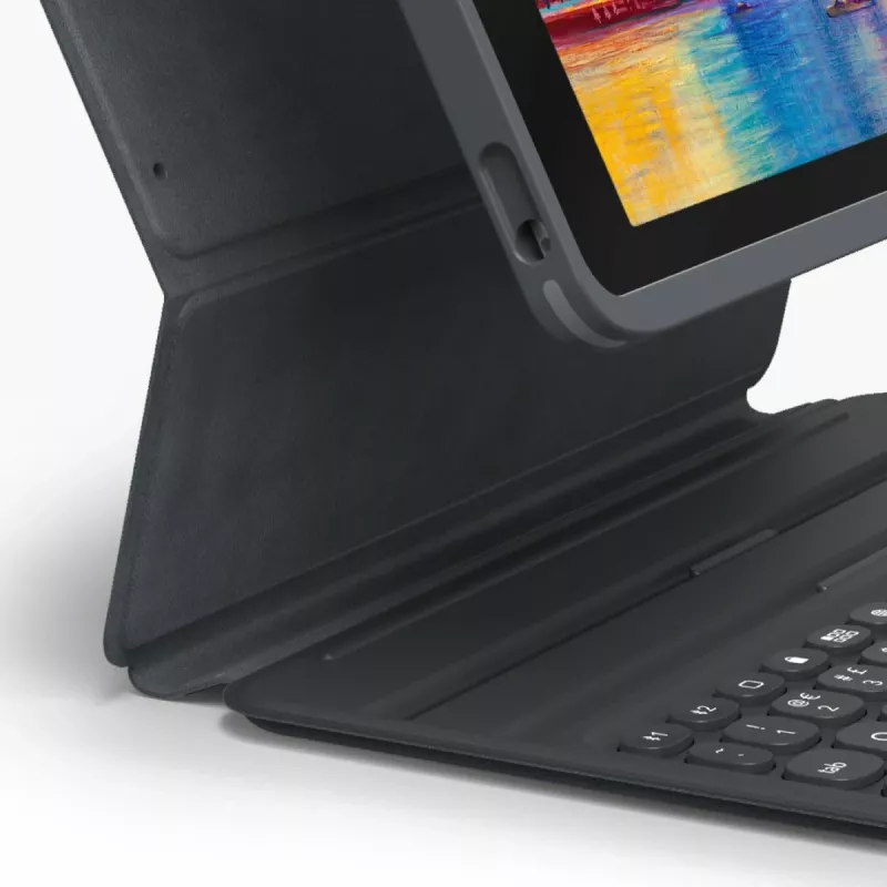 ZAGG Pro Keys langaton näppäimistökotelo iPad 10,9 (10. sukupolvi) / iPad 11 (A16) -laitteelle Apple Pencil -pidikkeellä, UK-asettelu, musta/harmaa