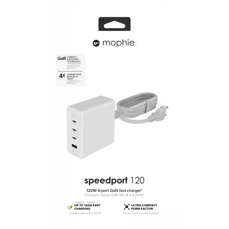 mophie lisävarusteet seinäsovitin USB-C-PD-HUB-120W-GAN-valkoinen-EU(3xUSBC + 1xUSBA)