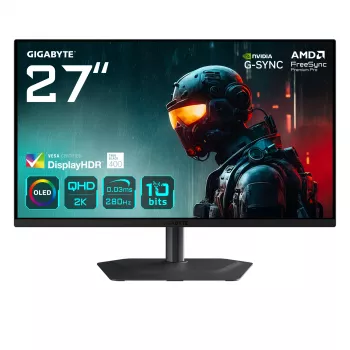 GIGABYTE MO27Q2A 27 inch OLED 2K QHD -pelimonitori - 2560 x 1440, 280 Hz, 0,03 ms, 250 cd/m², FreeSync Premium Pro, DisplayHDR True Black 400, HDMI 2.1, DisplayPort 1.4