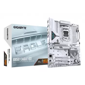 GIGABYTE B850 EAGLE ICE emolevy - AMD Ryzen 9000 -sarjan suorittimet, 8+2+2 vaiheinen digitaalinen VRM, jopa 8200MHz DDR5 (O.C), 1xPCIe 5.0 + 2xPCIe 4.0 M.2, 2.5 GbE LAN, USB 3.2 Gen 2