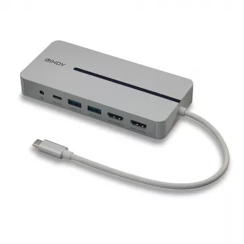 Lindy DST-Mx Duo USB-C mini-telakointiasema kannettavalle/MacBookille kahdella näytöllä (4K) ja 100 W läpivientilatauksella