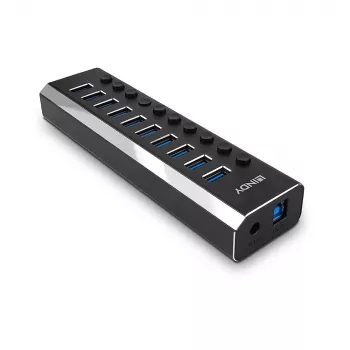Lindy 10 portin USB 3.0 keskitin on/off-kytkimillä