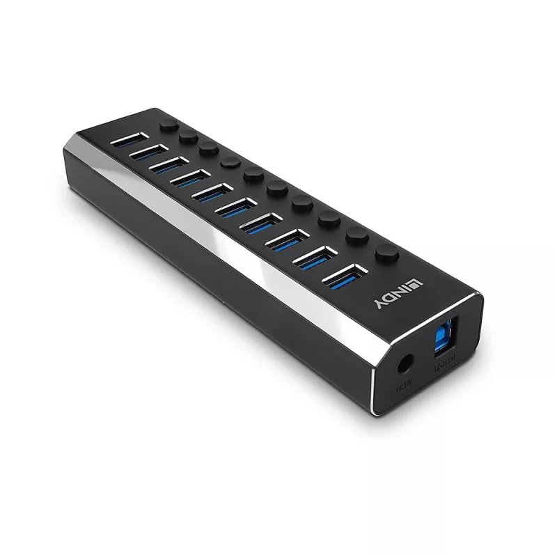 Lindy 10 portin USB 3.0 keskitin on/off-kytkimillä