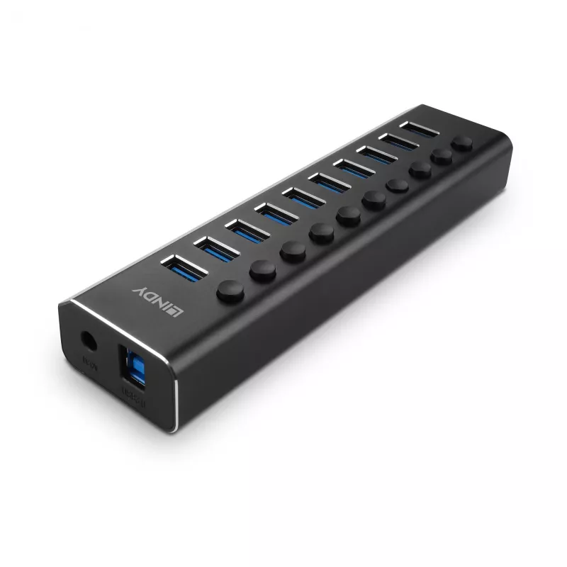 Lindy 10 portin USB 3.0 keskitin on/off-kytkimillä