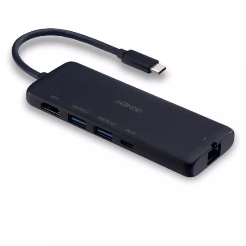 Lindy DST-Mini USB-C kannettavan mini-telakointiasema 4K-tuella ja 100W läpivientilatauksella