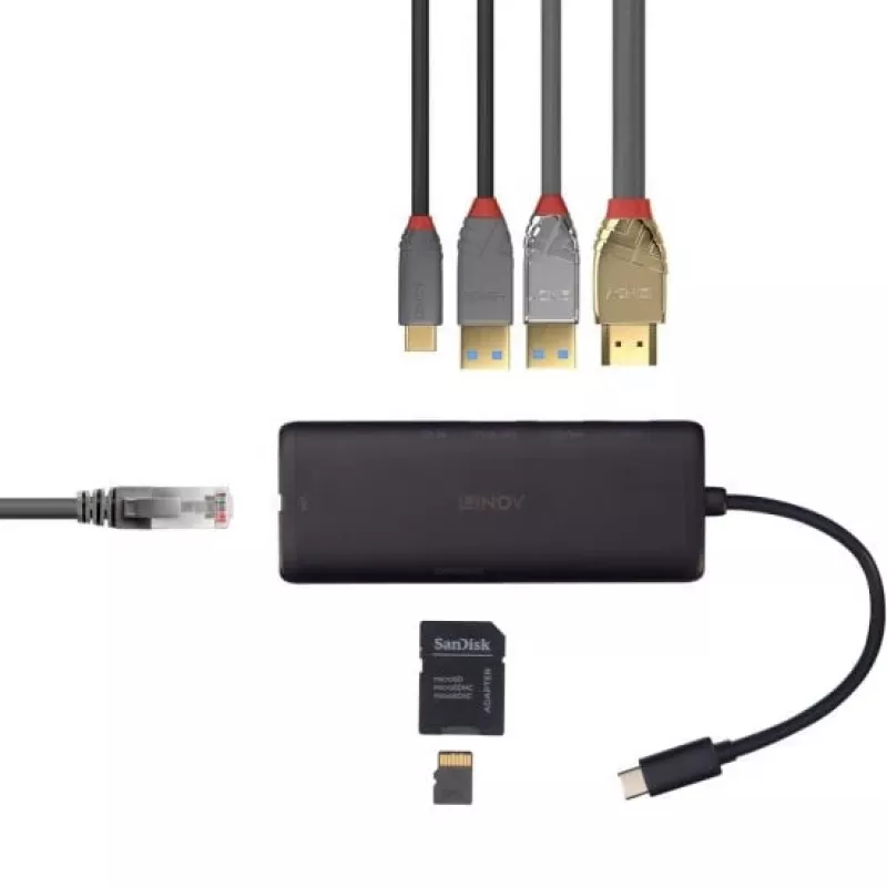 Lindy DST-Mini USB-C kannettavan mini-telakointiasema 4K-tuella ja 100W läpivientilatauksella