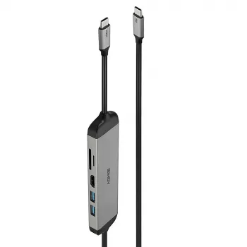 Lindy DST-Micro 140, USB-C kannettavan mikro-telakointiasema 4K-tuella ja 1,4 m 60W latauskaapelilla