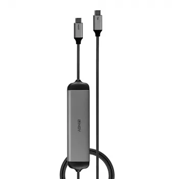 Lindy DST-Micro 140, USB-C kannettavan mikro-telakointiasema 4K-tuella ja 1,4 m 60W latauskaapelilla