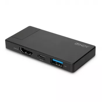 Lindy DST-Micro, USB-C kannettavan mikro-telakointiasema 4K-tuella ja 100W läpivientilatauksella