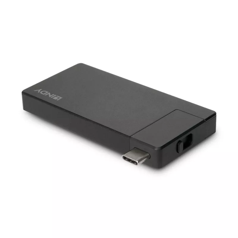 Lindy DST-Micro, USB-C kannettavan mikro-telakointiasema 4K-tuella ja 100W läpivientilatauksella