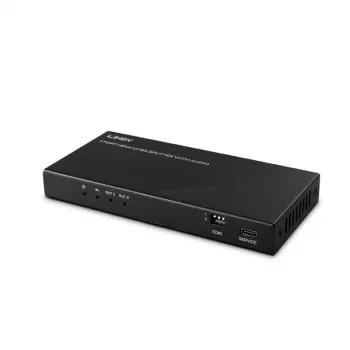 Lindy 38534 2-porttinen HDMI 8K60 -jakaja äänellä ja skaalauksella alaspäin, 2x HDMI, HDR, musta