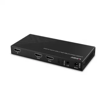 Lindy 38534 2-porttinen HDMI 8K60 -jakaja äänellä ja skaalauksella alaspäin, 2x HDMI, HDR, musta