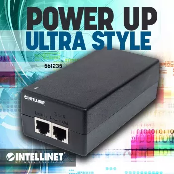 Intellinet Gigabit Ultra PoE+ -injektori, 1 x 60 W portti, IEEE 802.3bt ja IEEE 802.3at/af -yhteensopiva, muovikotelo