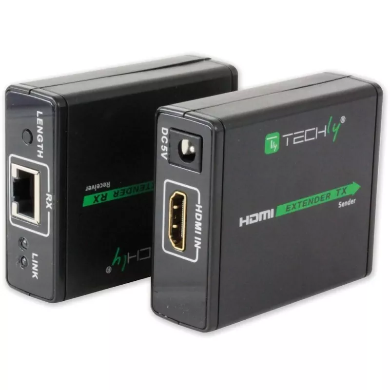 AV-lähetin ja -vastaanotin TECHLY IDATA EXT-E70 — HDMI-jatko Cat6/6a/7-kaapelilla, Full HD 1920x1080, 60 m, 10,2 Gbit/s, HDCP, musta