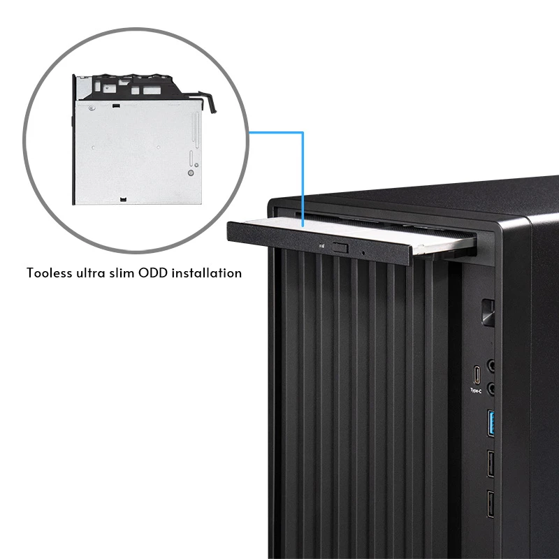 Chieftec BS-20B-OP Mini Tower -tietokonekotelo, microATX/Mini-ITX, ilman virtalähdettä, 2x 3,5″, 2x 2,5″, 1x 5,25″ asemapaikka, näytönohjain enintään 270 mm, USB-C, 90 mm tuuletin, musta