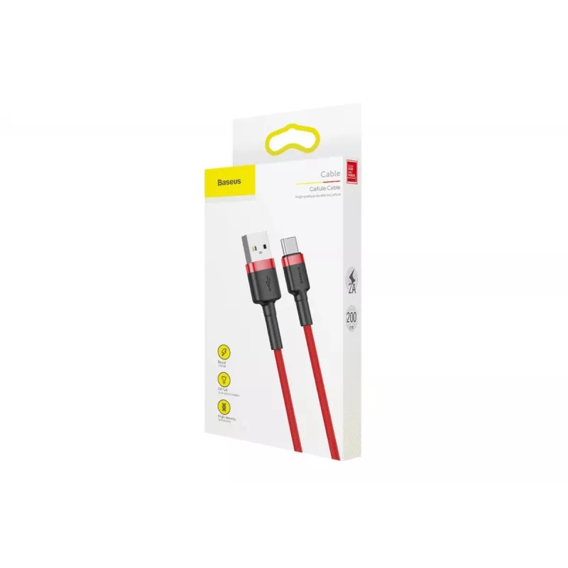 BASEUS punottu Cafule-pikalatauskaapeli – USB Type-A Type-C 2 A – 2 m – punainen (nailon)