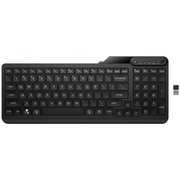 Funkmaus HP 475 Dual-Mode — täysikokoinen QWERTY, RF + Bluetooth 5.3, numeronäppäimistö, musta, 376×153×19 mm