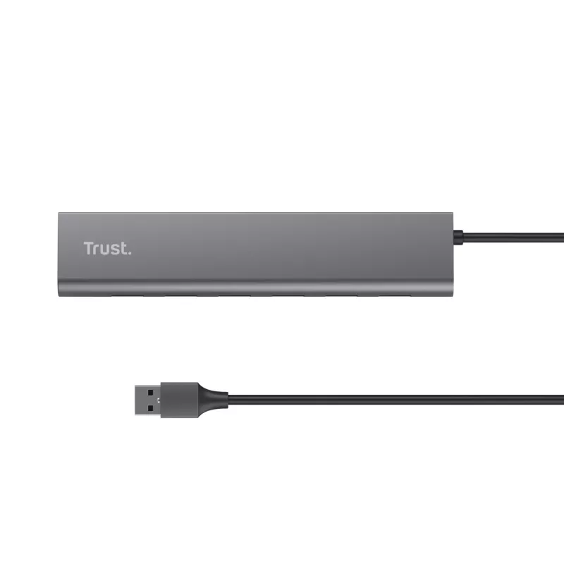 Trust Halyx 24967 7-porttinen USB-keskitin, USB 3.2 Gen 1, Type-A, 5000 Mbit/s, hopea