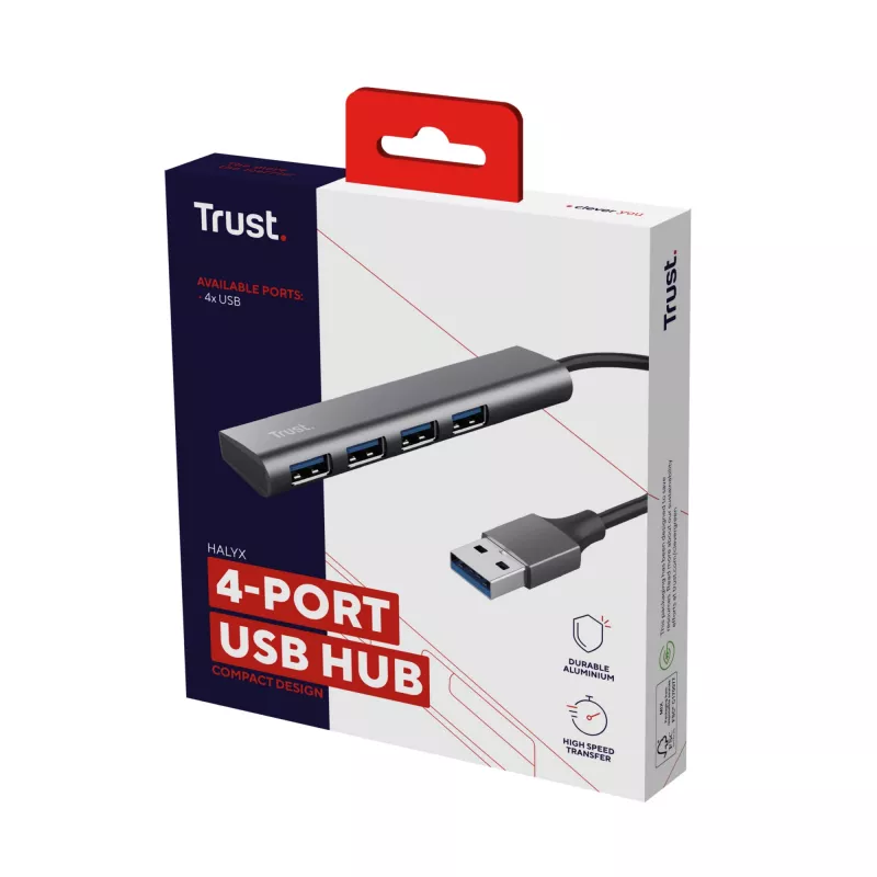 Trust Halyx USB 3.2 Gen 1 (3.1 Gen 1) Type-A 5 Mbit/s musta, harmaa