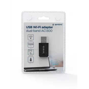 WLAN USB -sovitin GEMBIRD AC1300 Dual-Band Wi-Fi 5 (RTL8812BU) 867 Mbit/s USB 3.0 sisäinen antenni musta