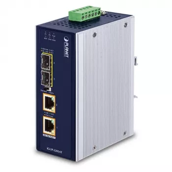 PLANET teollinen mediakonvertteri 2x100/1000X SFP -> 2x10/100/1000T 802.3bt PoE++