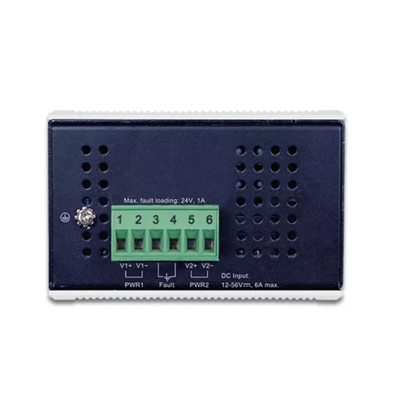 PLANET IGUP-2205AT teollinen mediamuunnin, 2-porttinen 100/1000X SFP – 2-porttinen 10/100/1000T, PoE 90 W, 12-48 V, metallinen, sininen