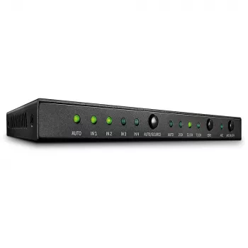 Lindy 4 portin HDMI 18G kytkin äänellä, HDMI, metalli, musta, 18 Gbit/s, 3840 x 2160 pikseliä, 5.1 kanavaa