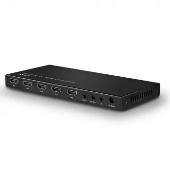 Lindy 4 portin HDMI 18G kytkin äänellä, HDMI, metalli, musta, 18 Gbit/s, 3840 x 2160 pikseliä, 5.1 kanavaa