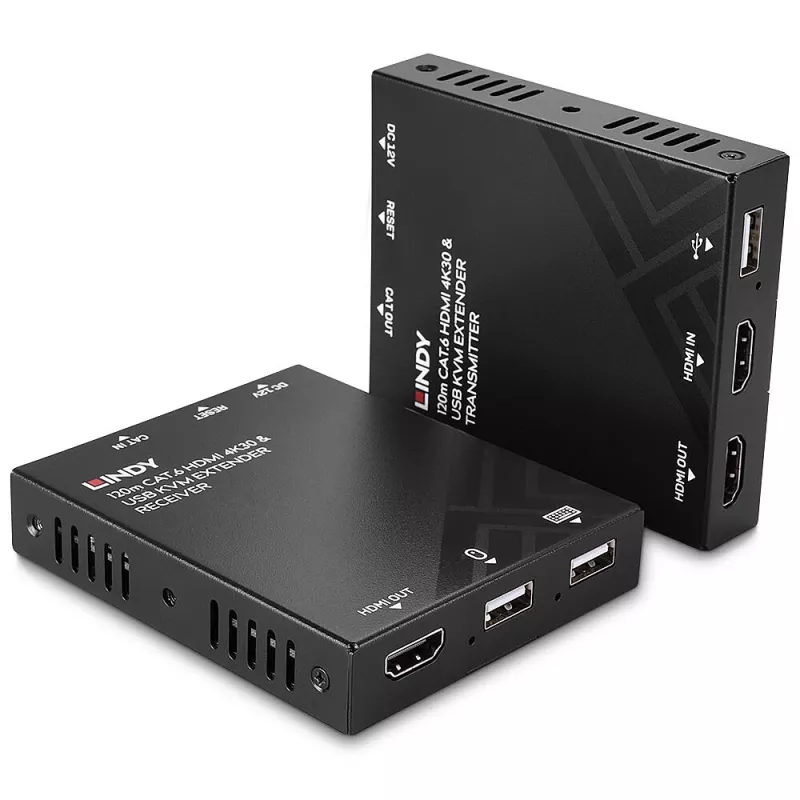 KVM-jatko Lindy 120 m Cat.6 HDMI ja USB lähetin & vastaanotin