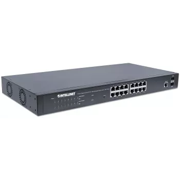 Intellinet 16-porttinen Gigabit Ethernet PoE+ web-hallittava kytkin 2 SFP-portilla, IEEE 802.3at/af Power over Ethernet (PoE+/PoE) yhteensopiva, 374 W, Endspan, 19
