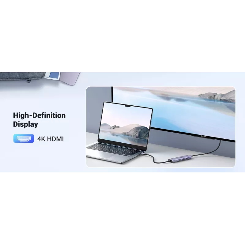 UGREEN Revodok CM511 5-in-1 USB-C-keskitin (15596), 3 x USB-A, 4K HDMI, USB-C PD 100 W, harmaa