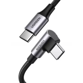 USB-C-USB-C-kaapeli UGREEN 70643, USB 2.0, 1 m, 5 A, 480 Mbit/s, TPE-kotelo, suora-kulmaliitin, musta/harmaa