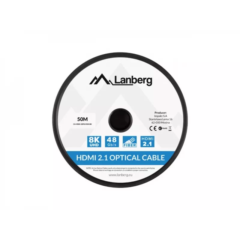 HDMI-kaapeli Lanberg CA-HDMI-30FB-0500-BK 50 m HDMI Type-A 2.1 48 Gbit/s musta