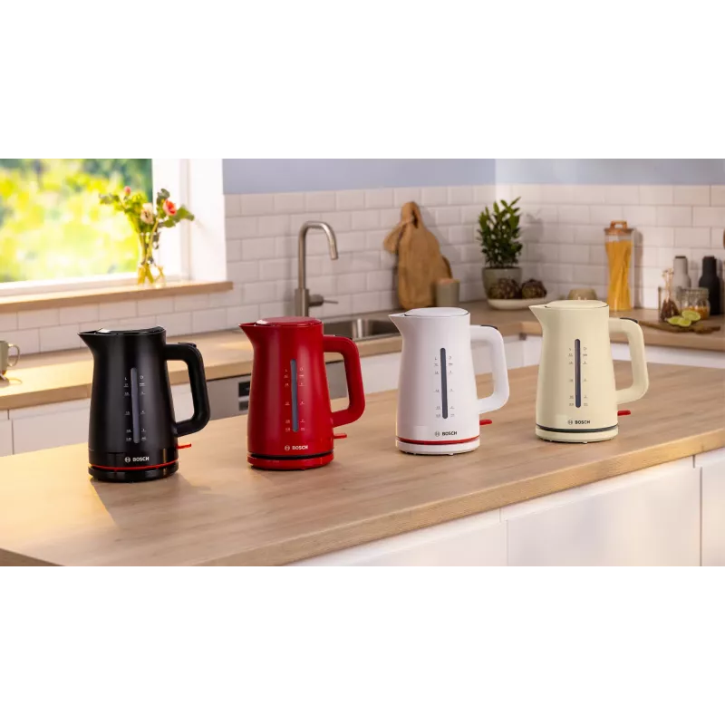 Sähköinen vedenkeitin Bosch TWK3M121 — 1,7 L, 2400 W, valkoinen, muovirunko