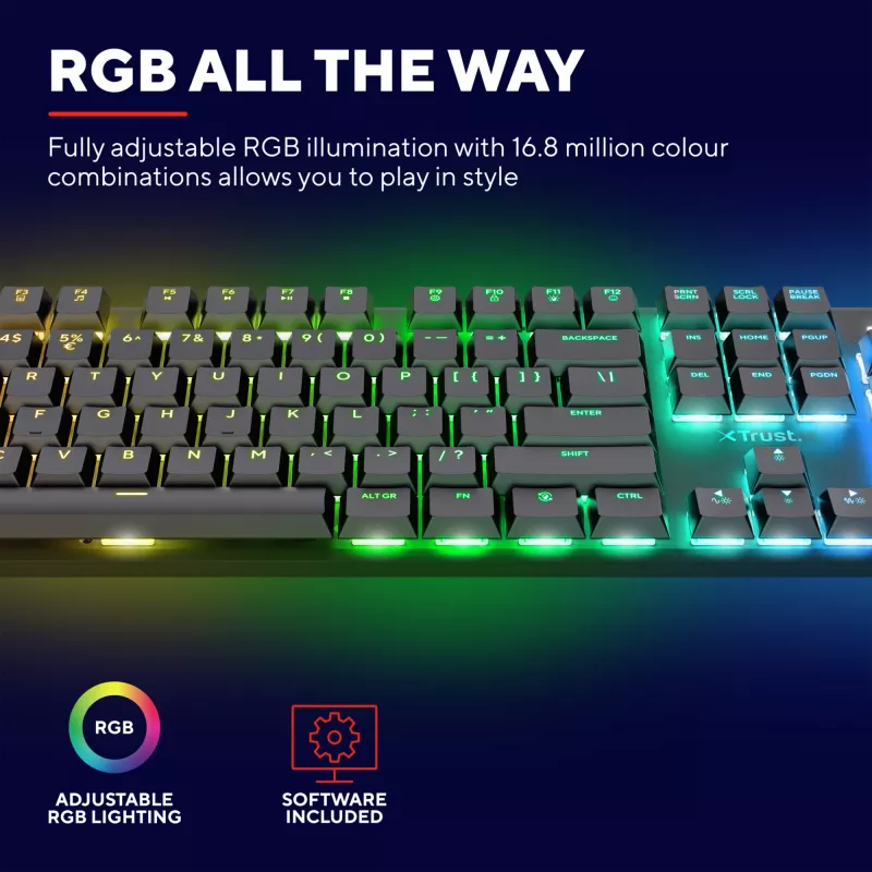 Trust GXT 868 Torix näppäimistö pelikäyttöön USB + RF langaton + Bluetooth QWERTY US English musta
