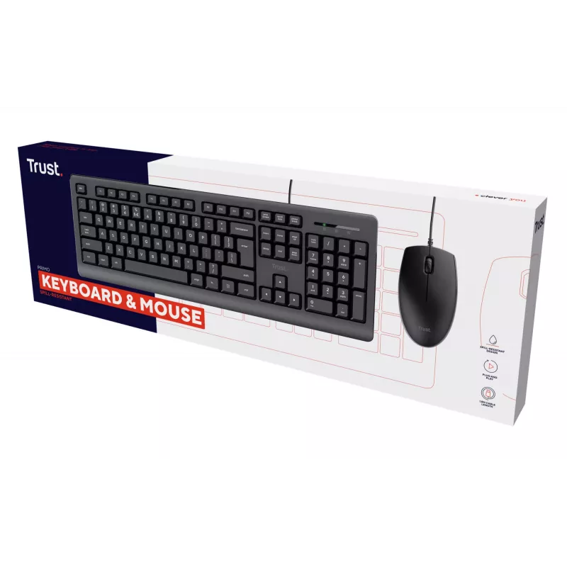 Trust Primo näppäimistö, hiiri sisältyy, yleispätevä, USB, QWERTY, US-englanti, musta