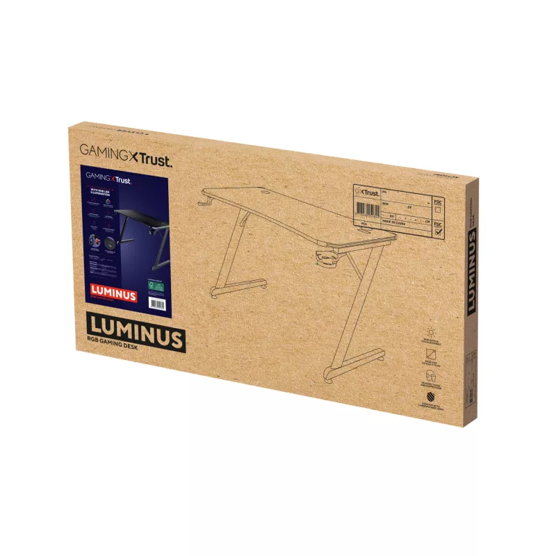 Suorakaiteen muotoinen pöytä TRUST GXT 709 LUMINUS musta 1200x600x740 mm