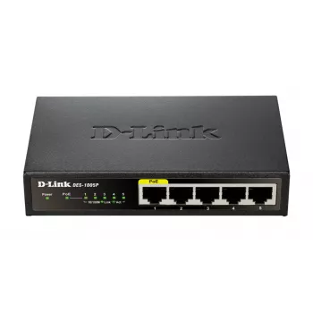 D-Link DES-1005P hallitsematon L2 Fast Ethernet (10/100) Power over Ethernet (PoE) musta