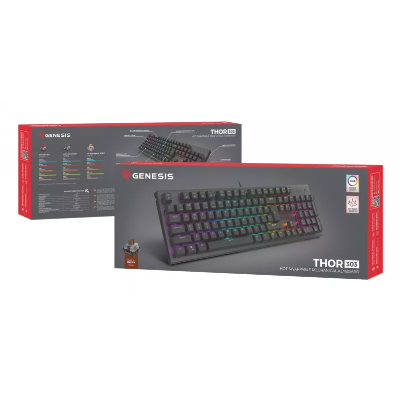 GENESIS Thor 303 pelinäppäimistö USB QWERTZ saksa musta mekaaninen RGB