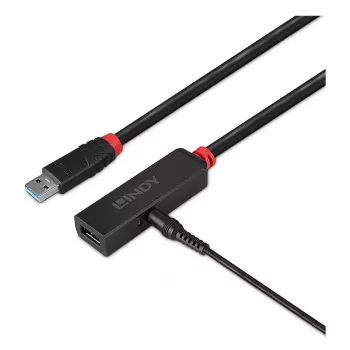 Lindy 5 m USB 3.0 aktiivinen jatkokaapeli ohut, USB 3.2 Gen 1 (3.1 Gen 1) Type-C, USB 3.2 Gen 1 (3.1 Gen 1) Type-C, 5000 Mbit/s, musta, akryylinitriilibutadieenistyreeni (ABS), pyöreä kaapeli