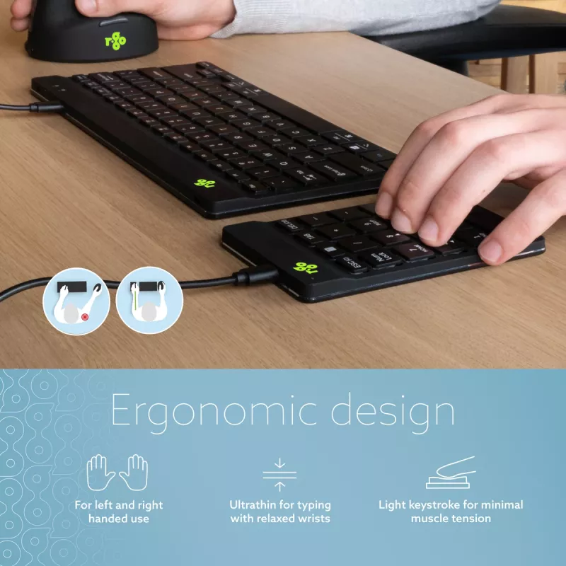 R-Go Tools numeronäppäimistö R-Go Numpad Break, ergonominen numeronäppäimistö tauko-ohjelmistolla, johdollinen, musta