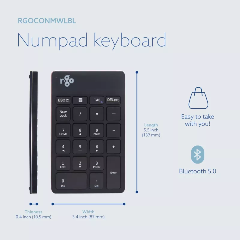 R-Go Tools numeronäppäimistö R-Go Numpad Break, ergonominen numeronäppäimistö tauko-ohjelmistolla, Bluetooth, musta