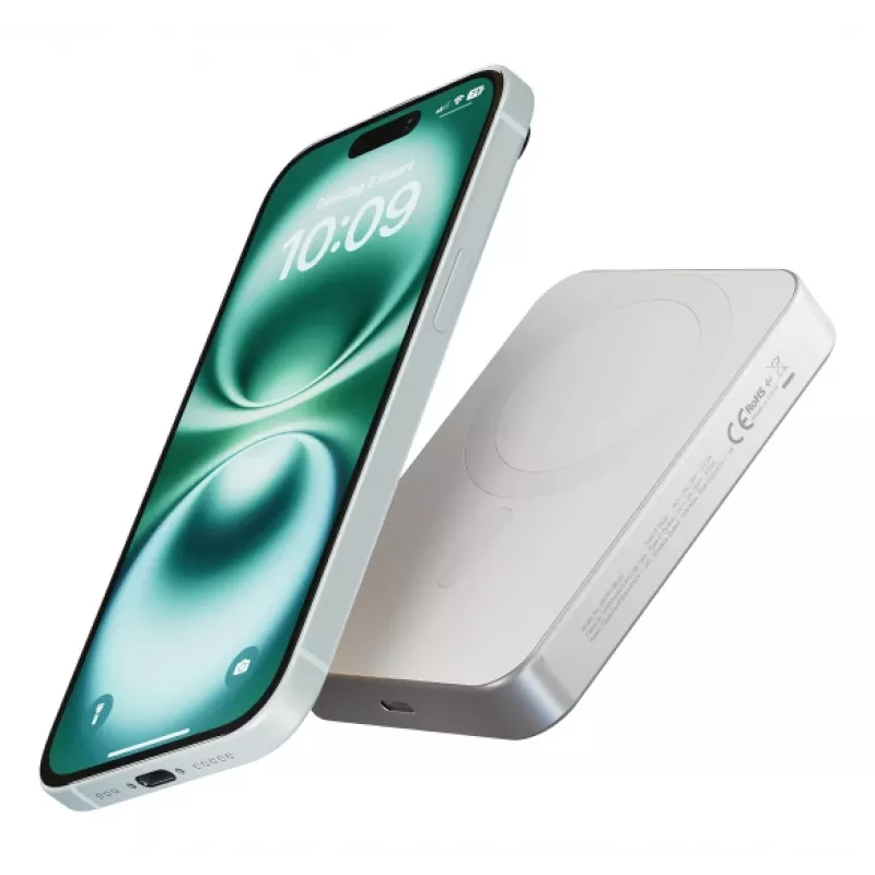 ZENS varavirtalähde ohut Qi2 Al 10000mah valkoinen