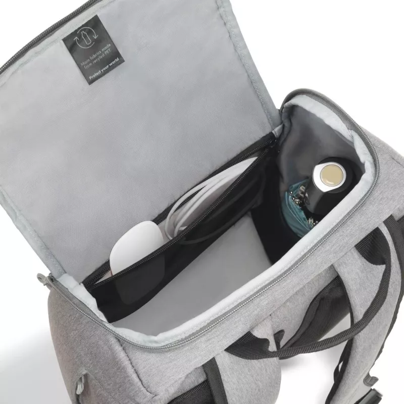 DICOTA Backpack Eco Motion – 13-15,6 tuuman kannettavan tietokoneen reppu – vaaleanharmaa / 600d Rpe polyesteri