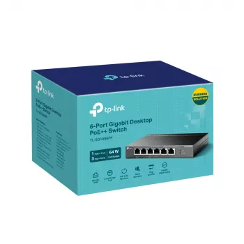 TP-Link 6-porttinen Gigabit-työpöytäkytkin 3-porttisella PoE+:lla ja 1-porttisella PoE++:lla